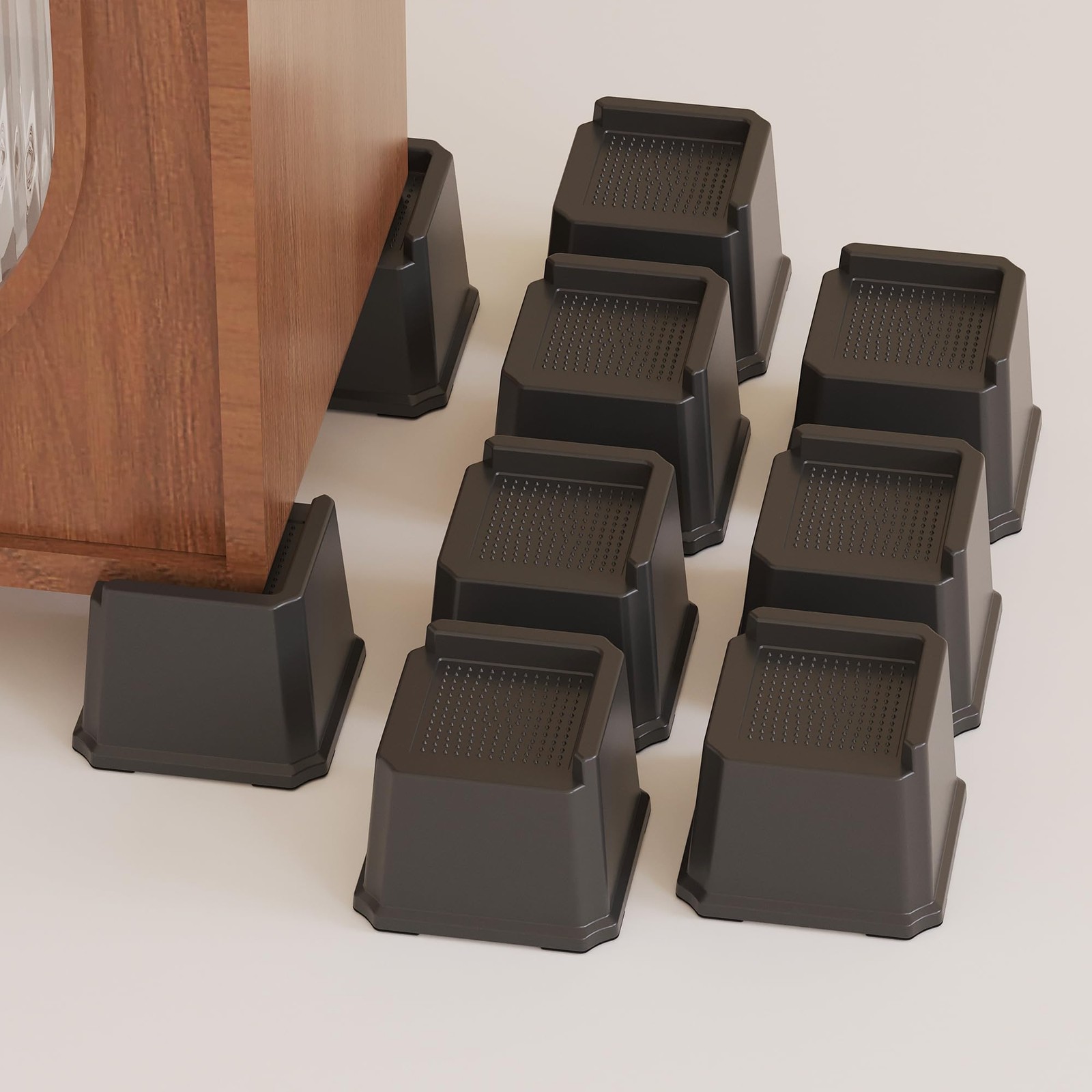 9 PCS Bed Risers 3 Inch Heavy Duty L Shape Furniture Couch Desk Black 1500LB