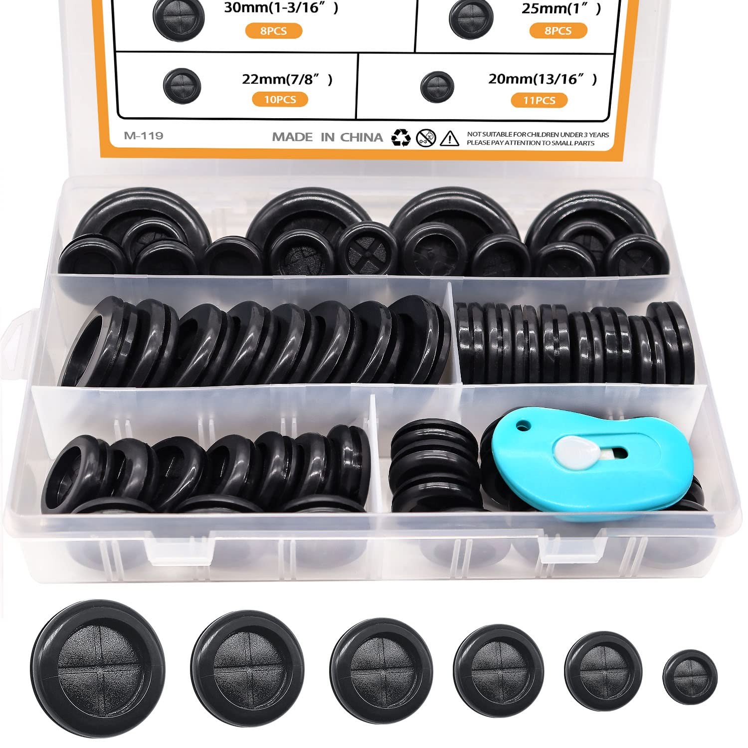 53Pcs Rubber Grommet Kit,6 Size (5/8" 13/16" 7/8" 1" 1-3/16" 1-1/2") Drill Hole