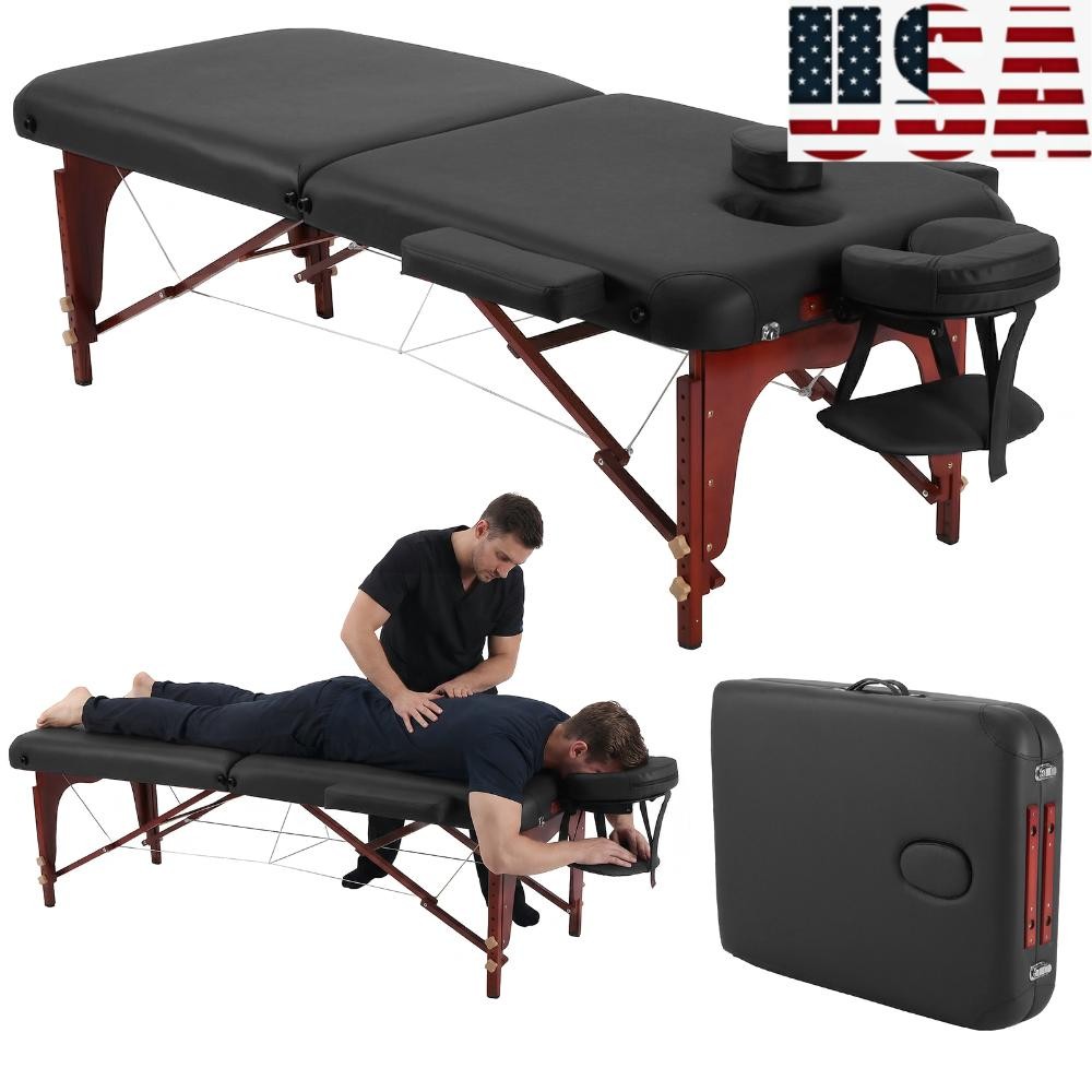 Portable Physical Therapy Massage Table - Stretching Treatment - Black