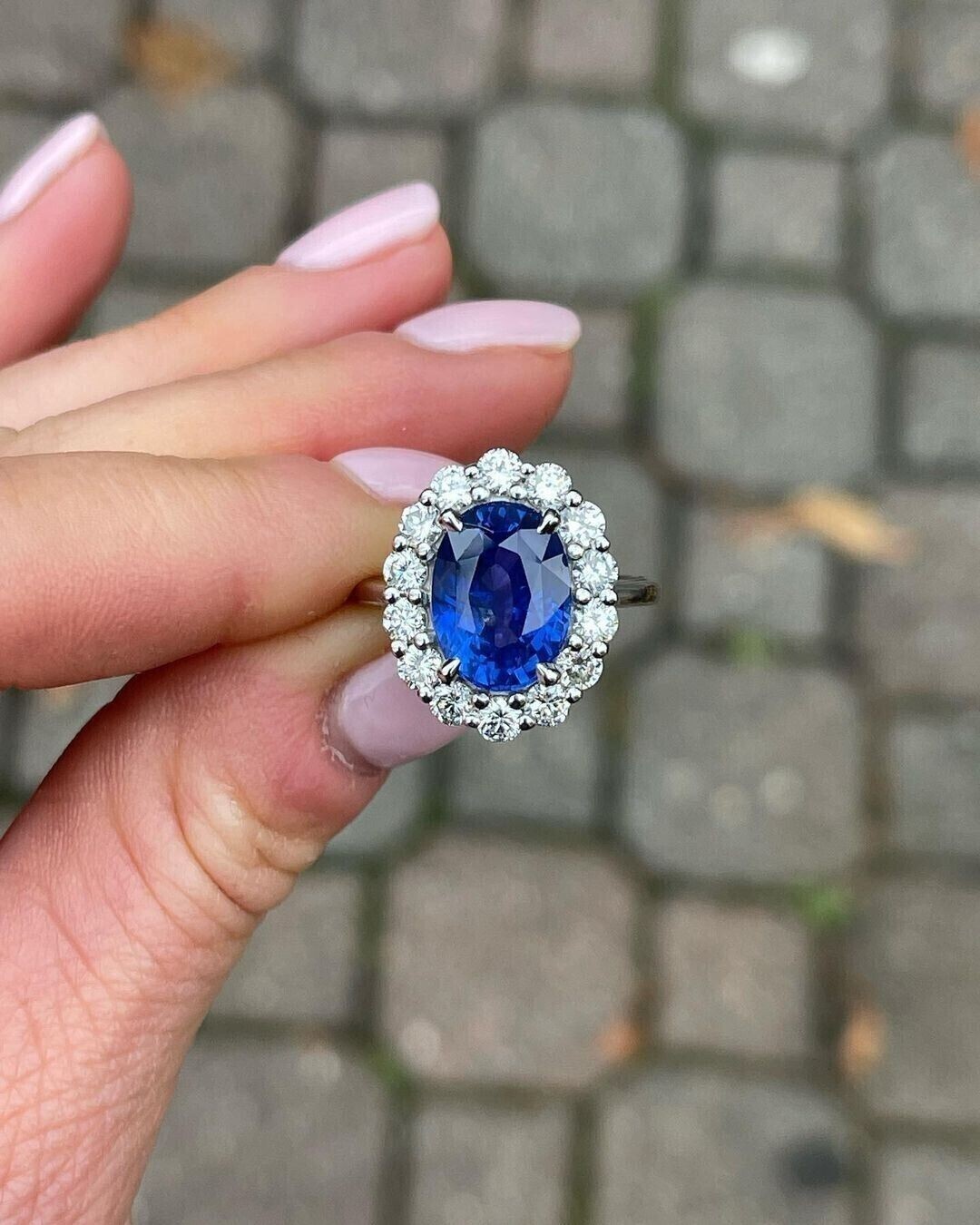 4.39 Ct Oval Natural Sapphire & Diamond Wedding Ring Sterling Silver