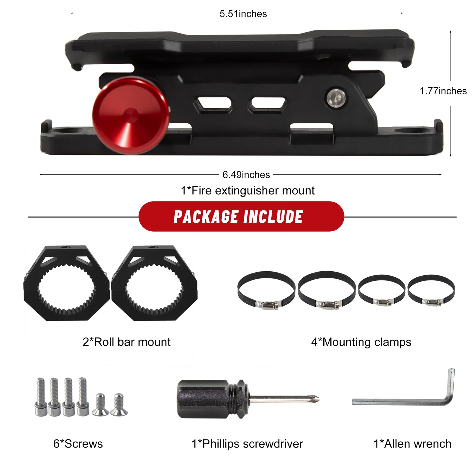 UTV Fire Extinguisher Mount Kit- Quick Release Roll Bar Fire Extinguisher Hol...