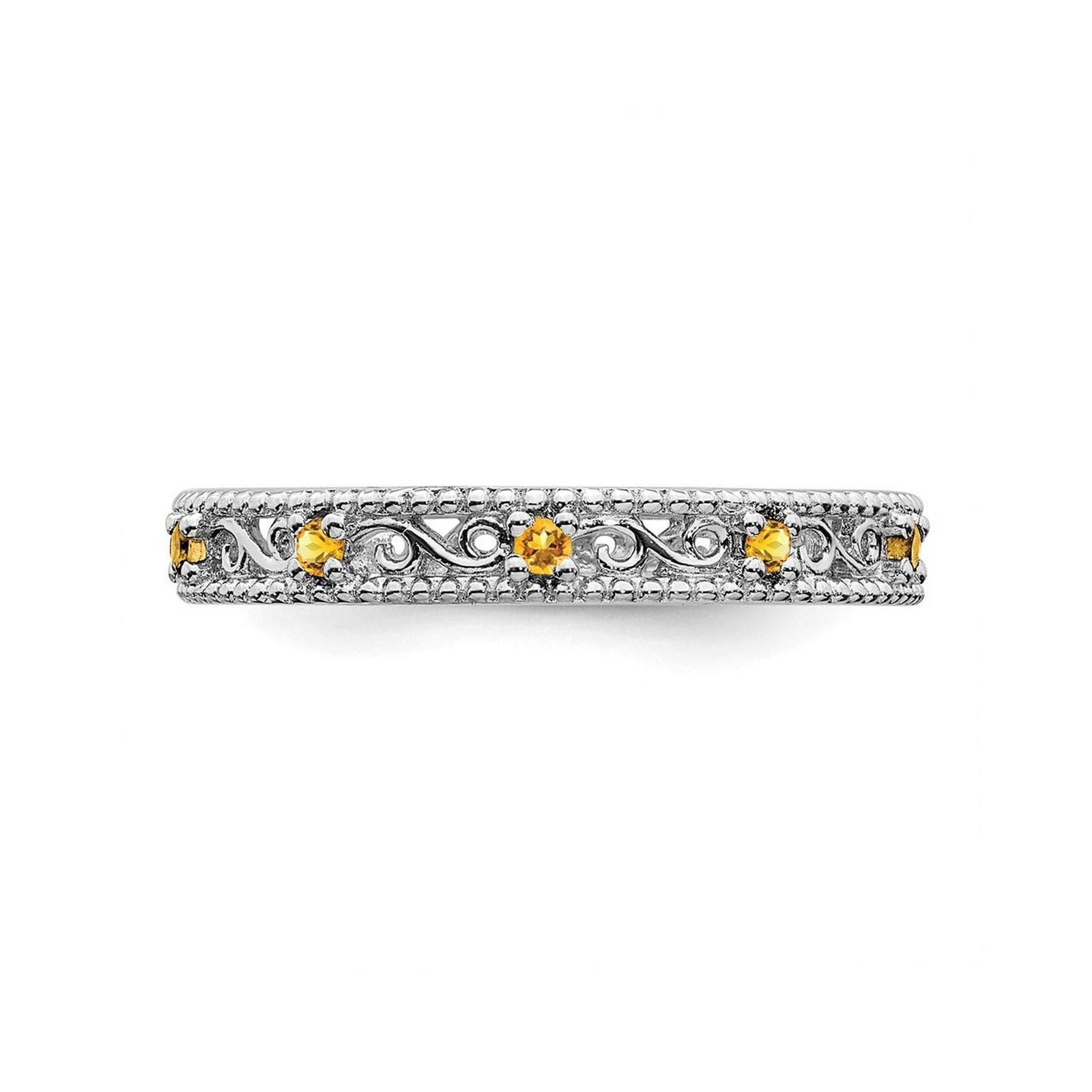 Solid Sterling Silver Stackable Expressions Citrine Ring 9