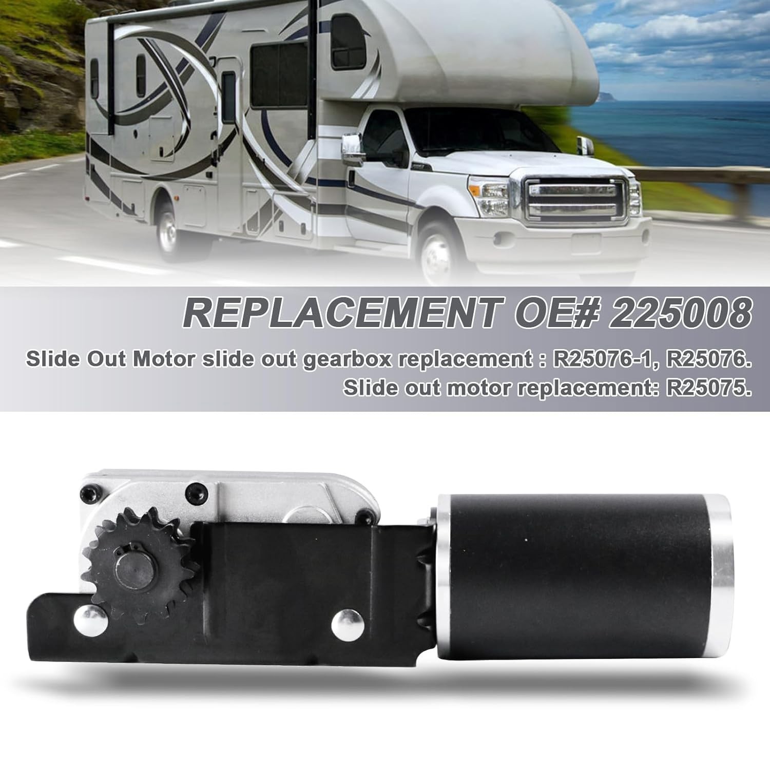 RV Slide Out Gear Box & High Output Motor, Replacement for R25076-1 & R25075