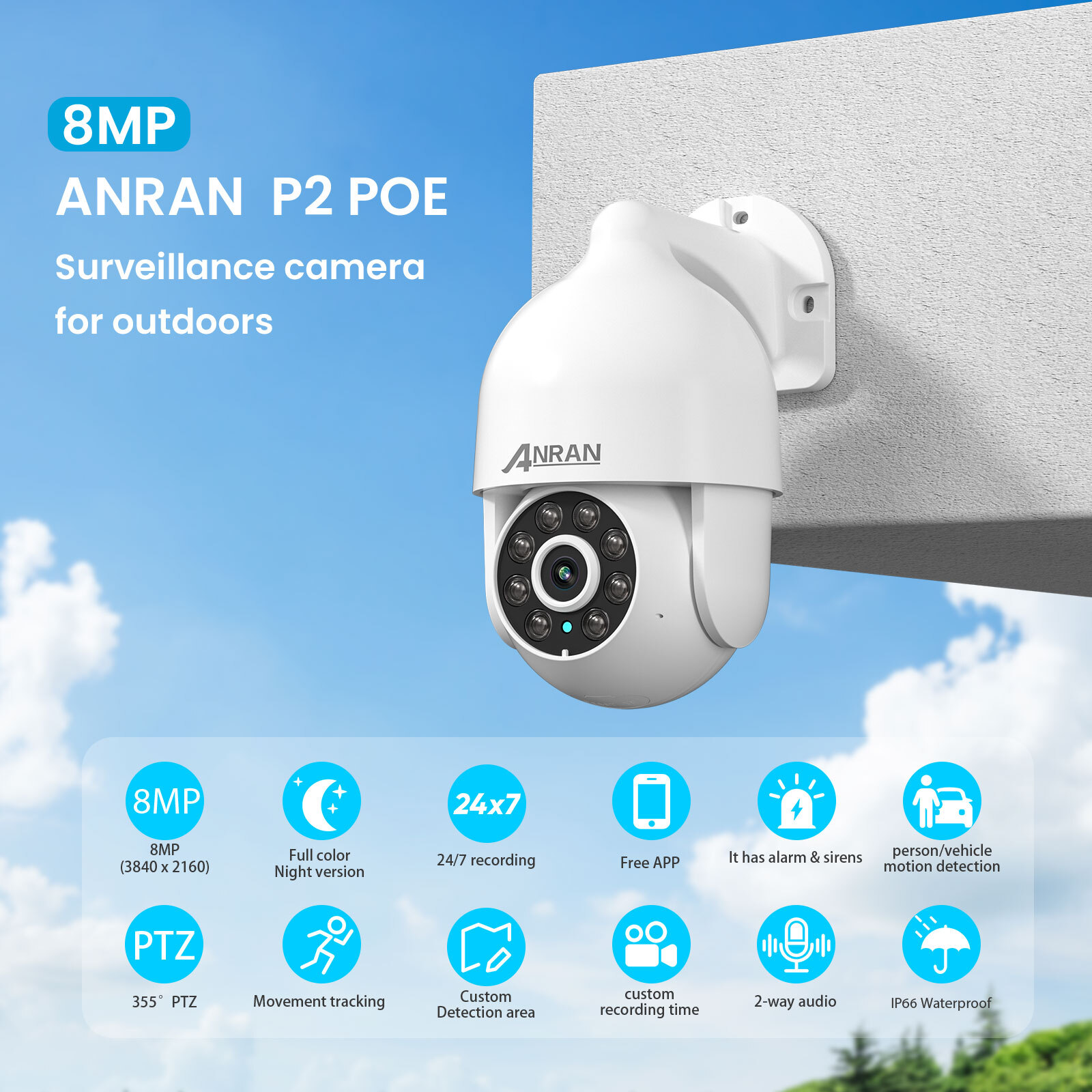 ANRAN CCTV WIRED SECURITY SYSTEM 8MP AUDIO CAMERA 24/7 RECORD +4TB HDD MOTION