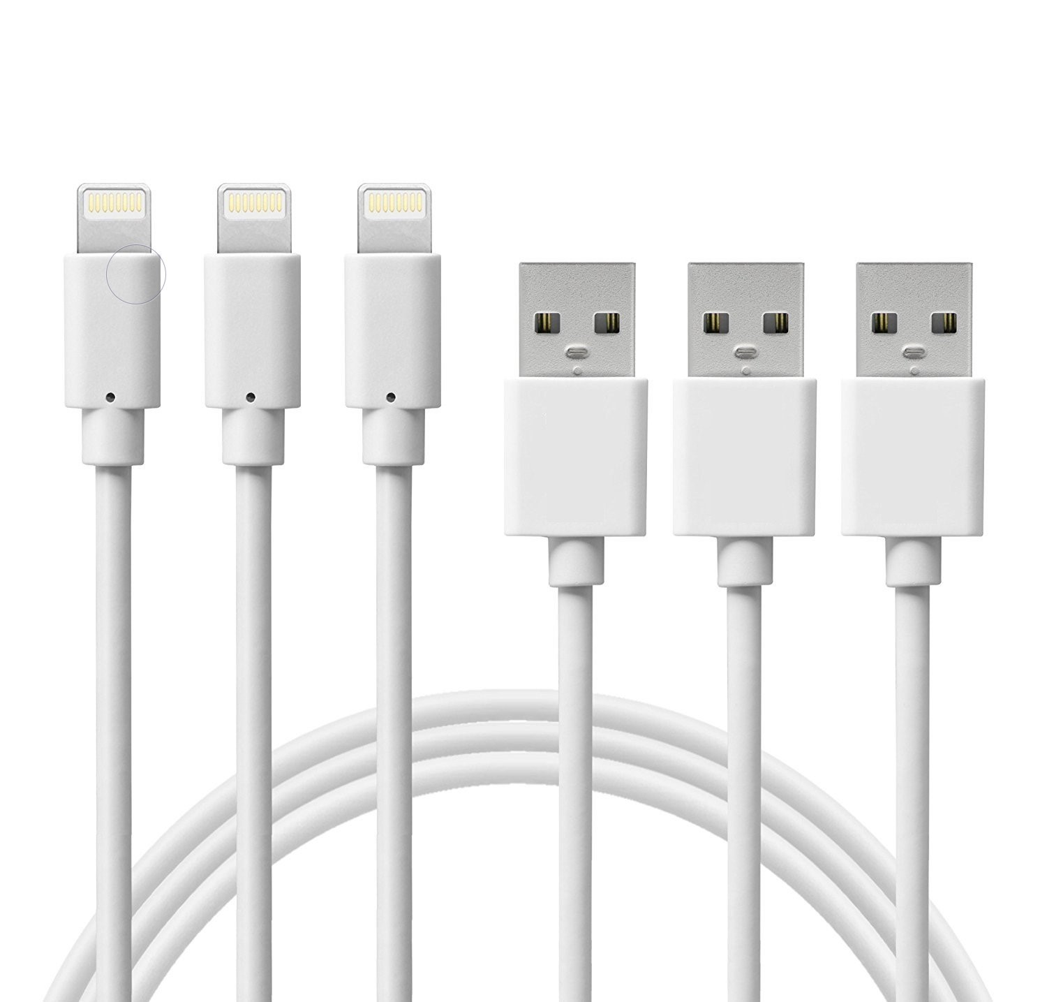 Six Foot (2M) 8 Pin Charging Cable 4 Apple iPhone, iPad, & iPod Models - 3 Pack