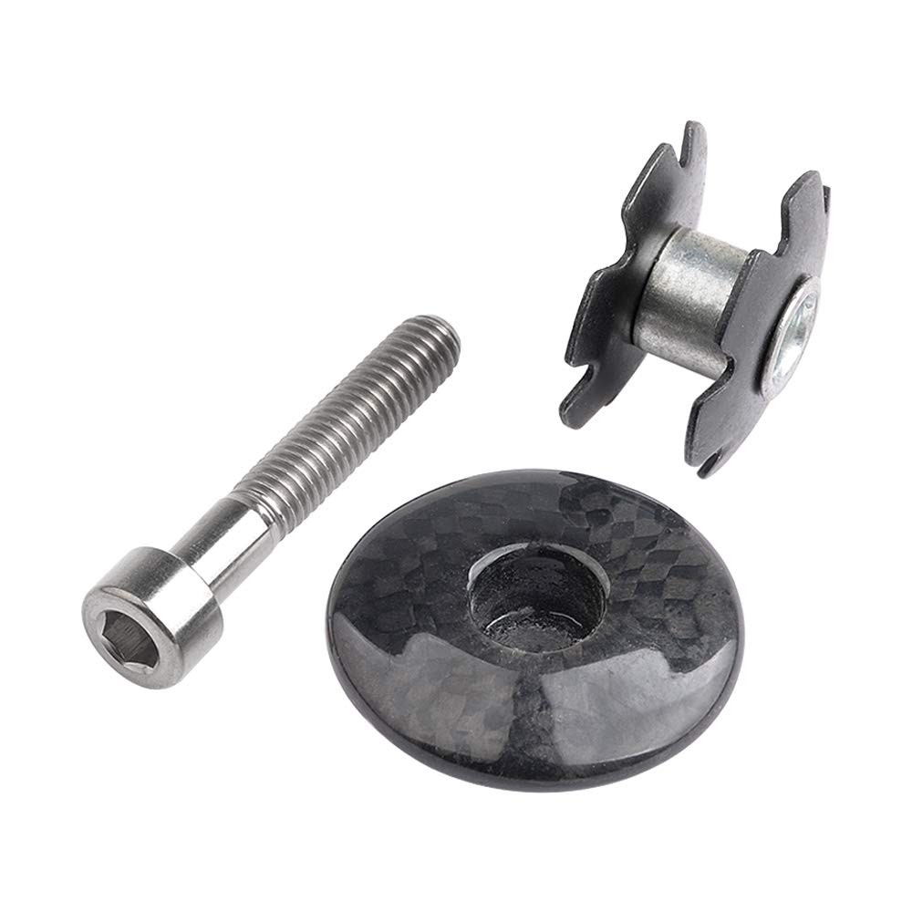 Bike Headset Top Cap Carbon Fiber 1-1/8 Inch Glossy Titanium Thread Screw