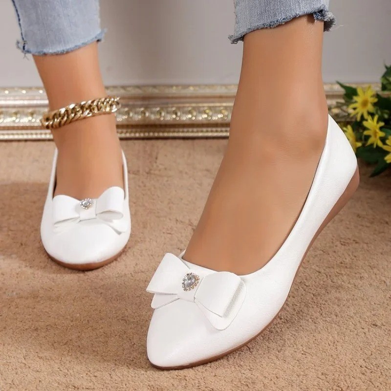 Women's Bow Flats Elegant Casual Soft Sole Walking Dress Shoes Retro Style