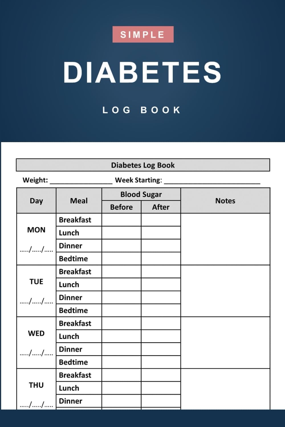 Diabetes Log Book: Simple 2-Year Daily Blood Sugar Book for Record and...