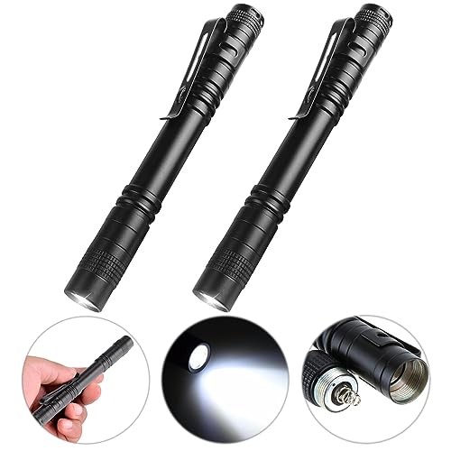 Flashlight, 2 PCS Mini Pen LED Lights - High Lumens - Pocket Size - Removable