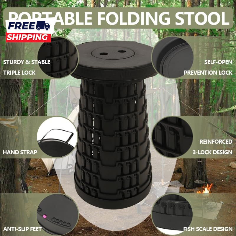 Upgraded Collapsible Stool Chair Folding Stool Lightweight Sturdy Adjustable