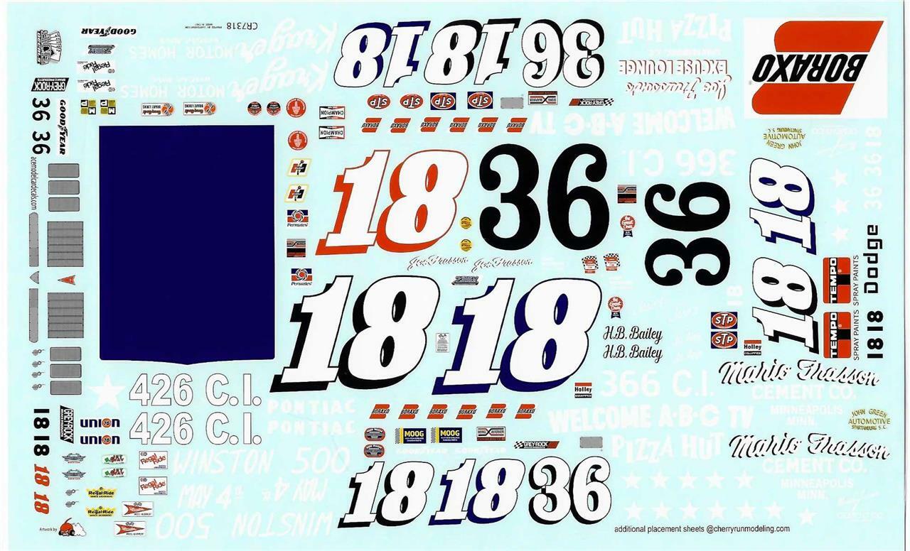 Ace #18 Joe Frasson/#36 HB Bailey 1973 1/24 1/25 waterslide Nascar decal