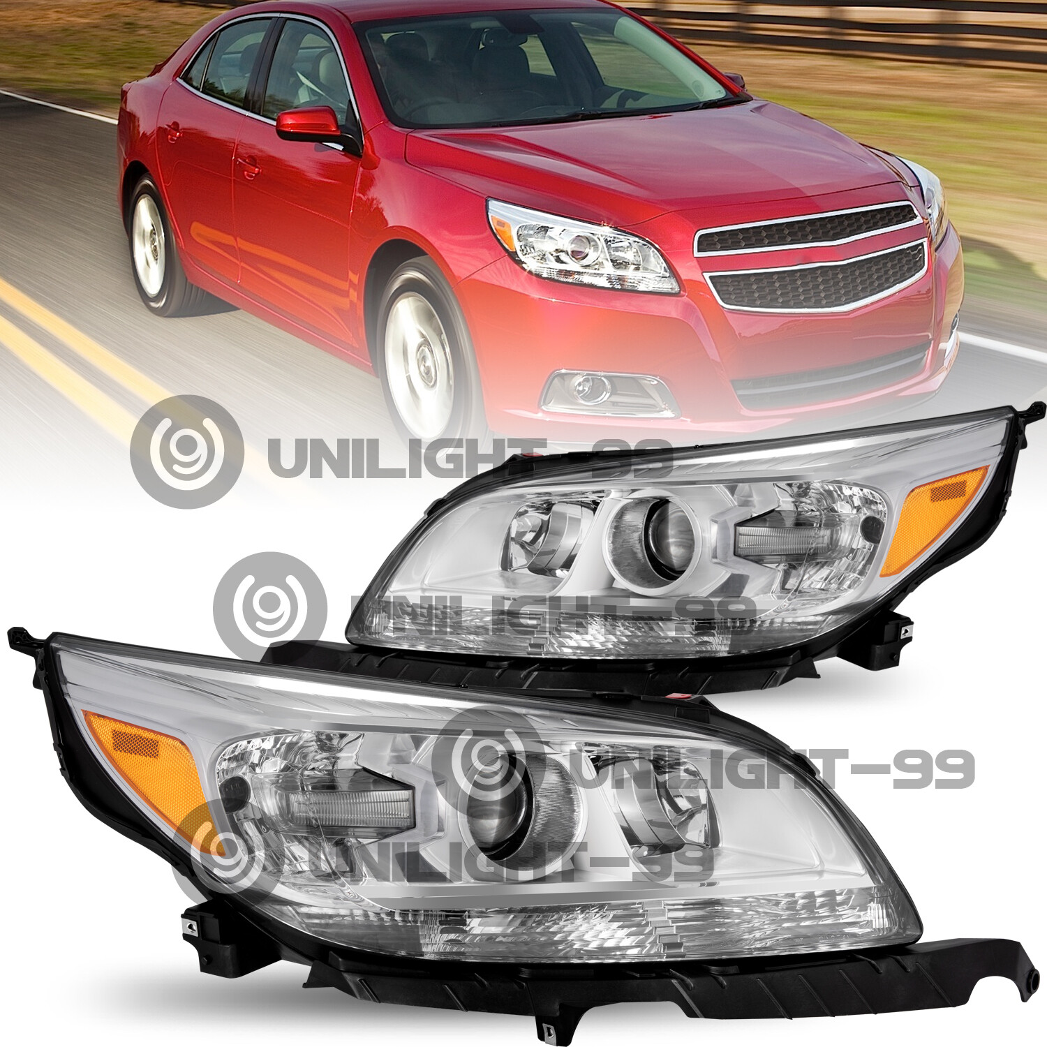 For Chevy Malibu 2013 2014 2015 Halogen Headlights Headlamps 13-15 Left+Right
