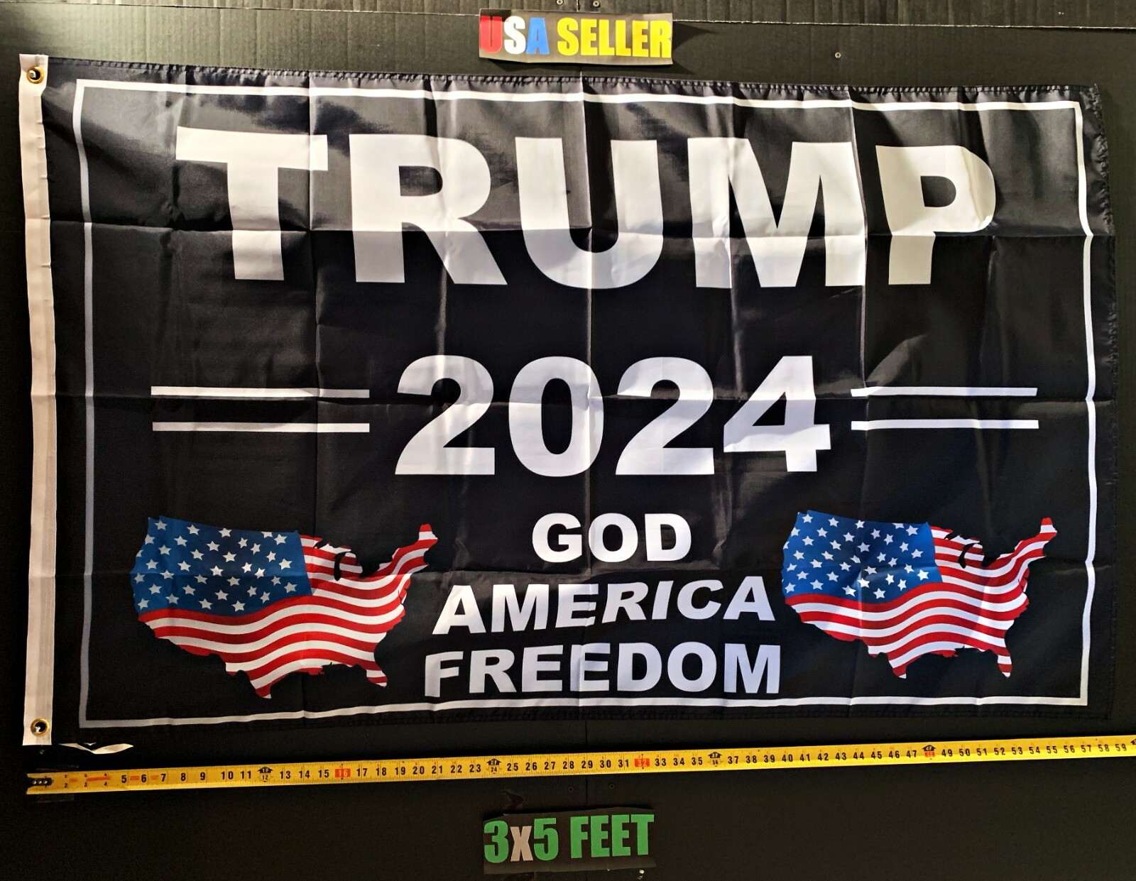 Donald Trump Flag *FREE FIRST CLASS SHIP! Trump Black God Free 2024 USA Sign 3x5