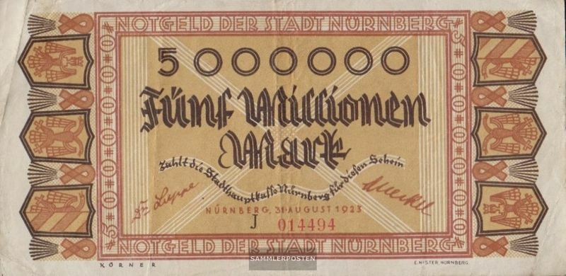 Nuremberg Inflationsgeld City Nuremberg used (III) 1923 5 Million Mark