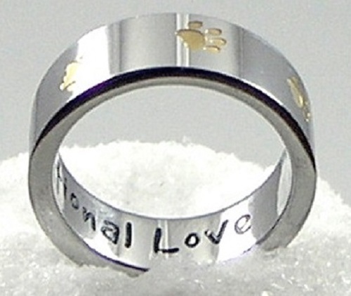 Unconditional Love Ring Dog Cat Gold Silver Paw Print Stainless Steel Two-Tone