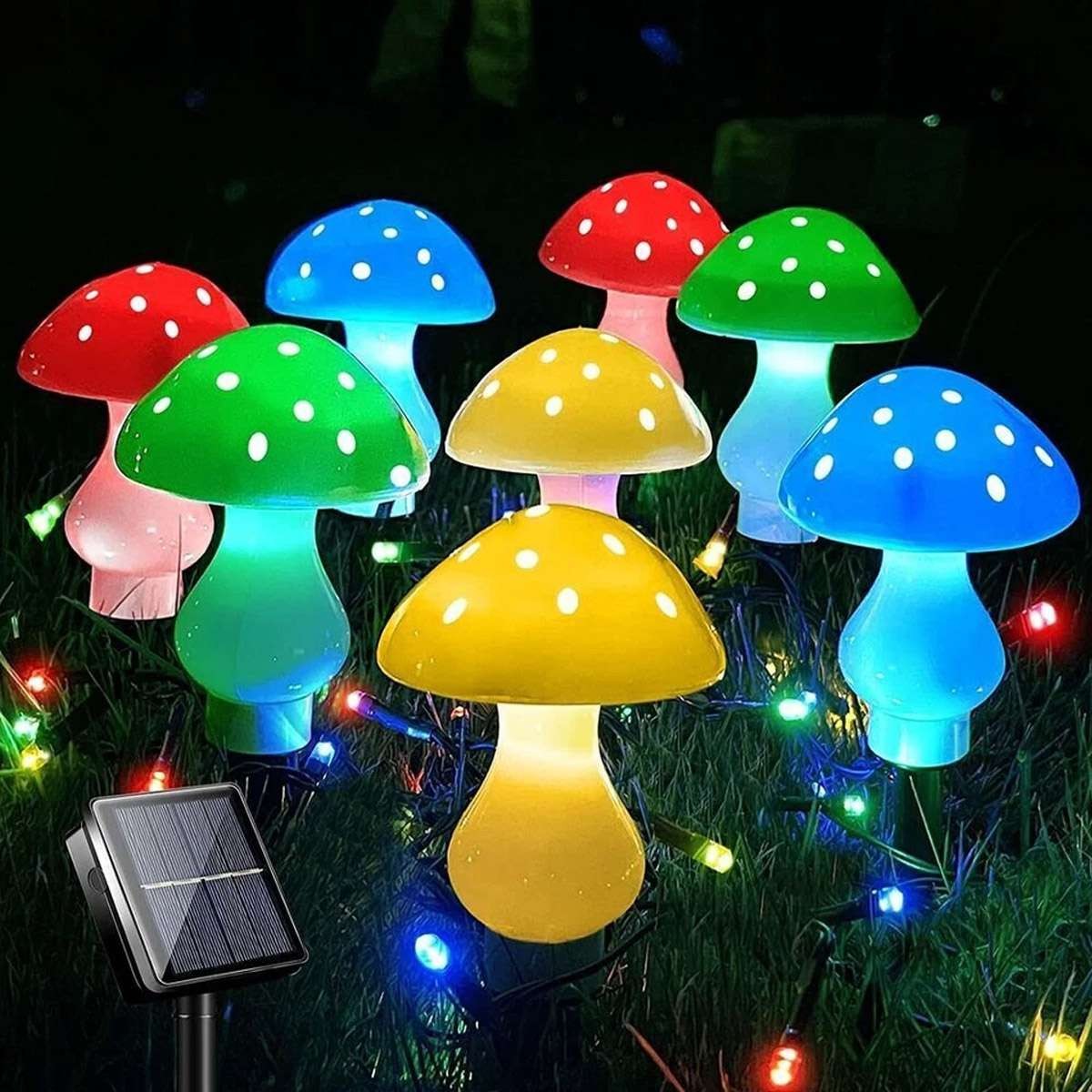 8PCS Solar Mushroom Lights 8-Mode Multicolor Lamp Garden Pathway Christmas Decor