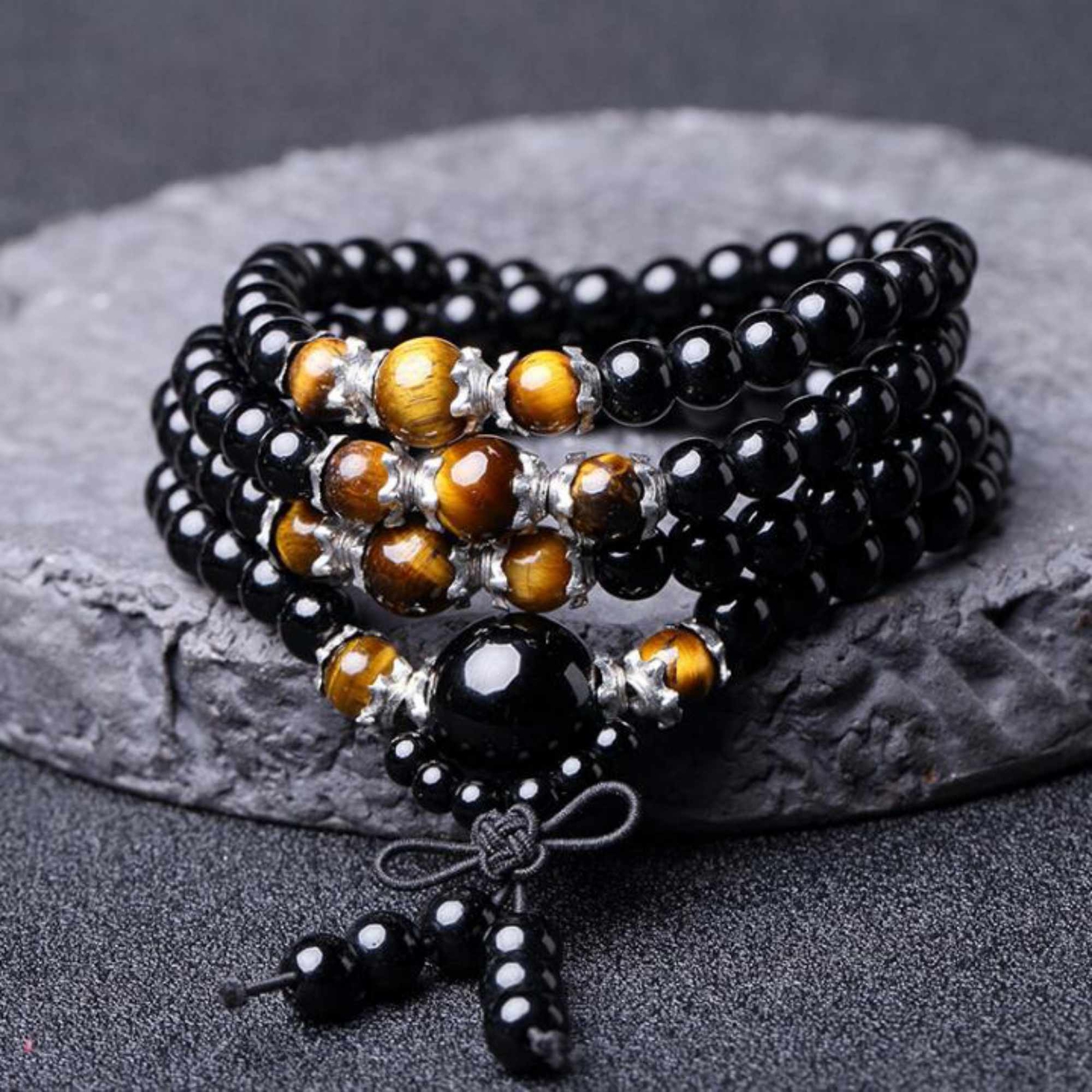 Obsidian bracelet tiger eye stone Mala bracelet 108 beads Yoga Energy men mala