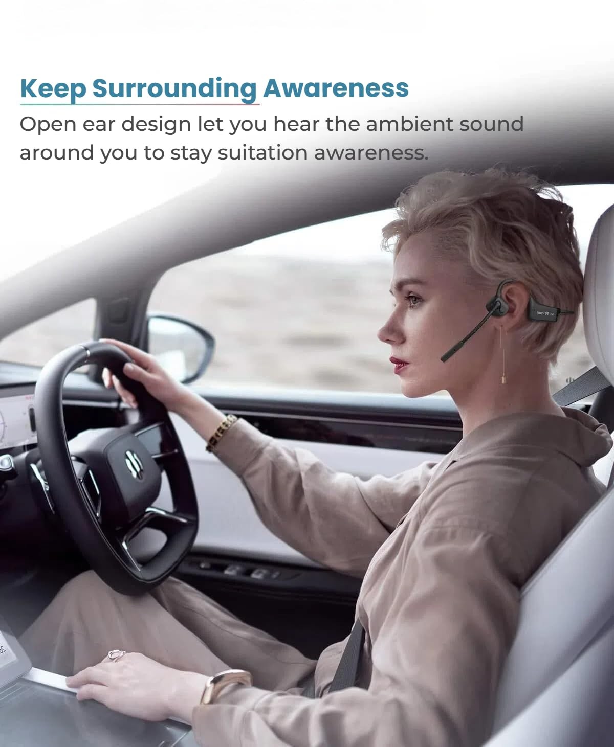 Bone Conduction Bluetooth Headphones with ENC Boom Mic Wireless Computer Head...