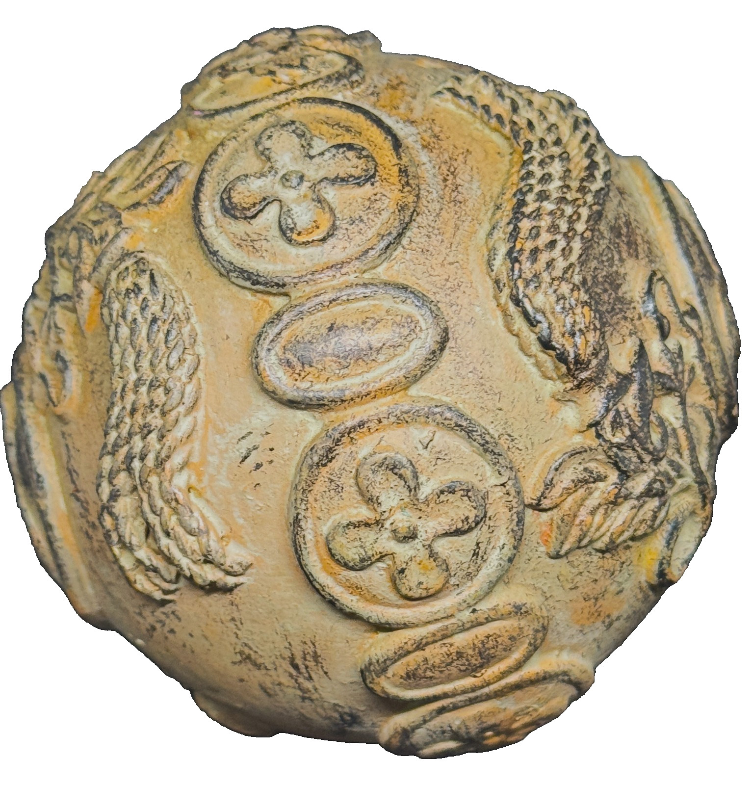 Tan Brown Fleur De Lis Texture ORB 4" Decor DECORATIVE GLOBE SPHERE BALL ROUND ©