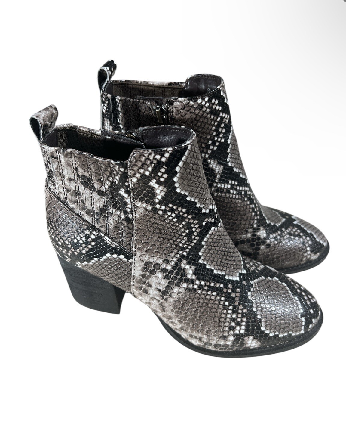 Blondo Ankle boots Womens 6.5 M Black Beige Snake Print Waterproof Western Block