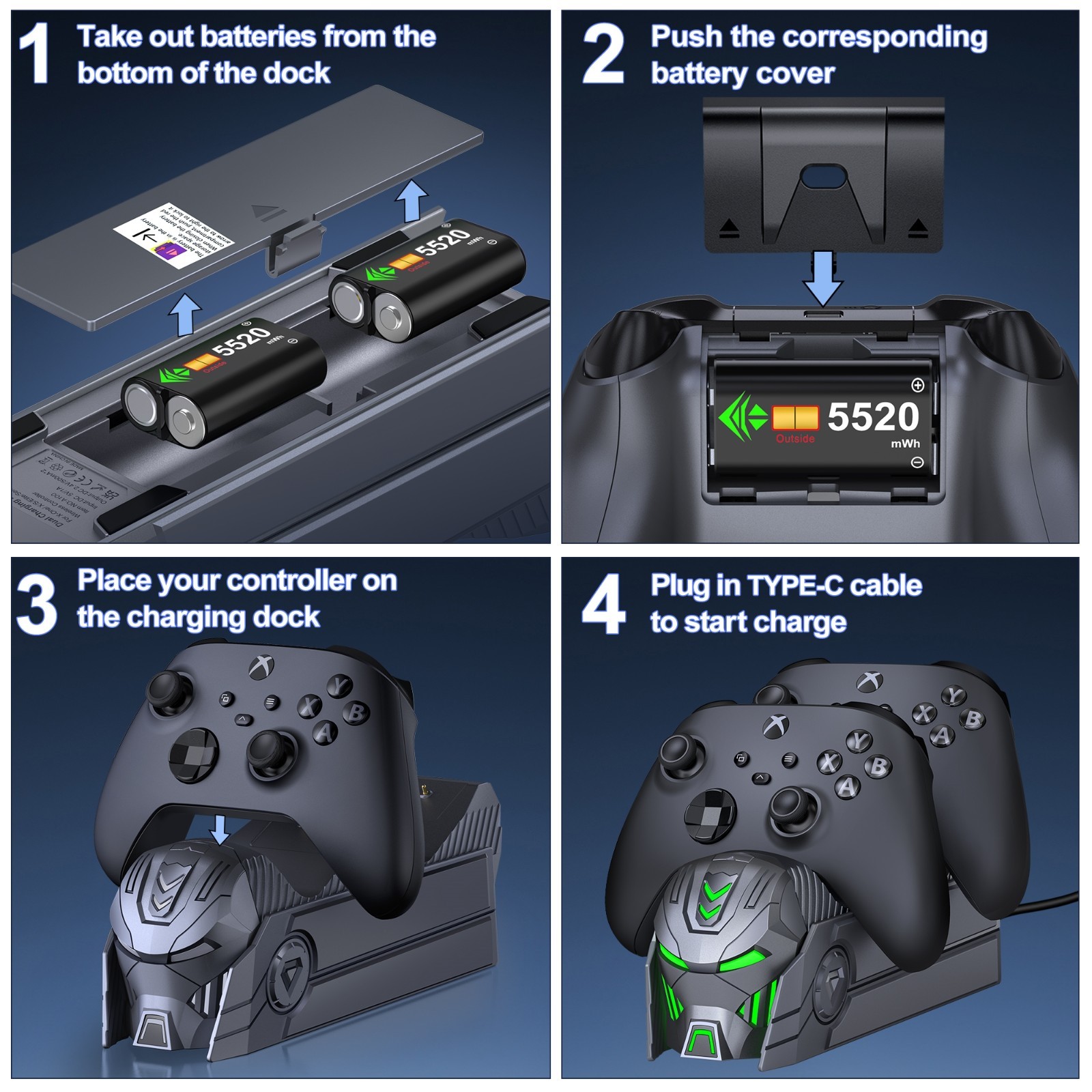 3x Rechargeable Battery Pack+Charging Dock For Xbox One Xbox Series X Controller
