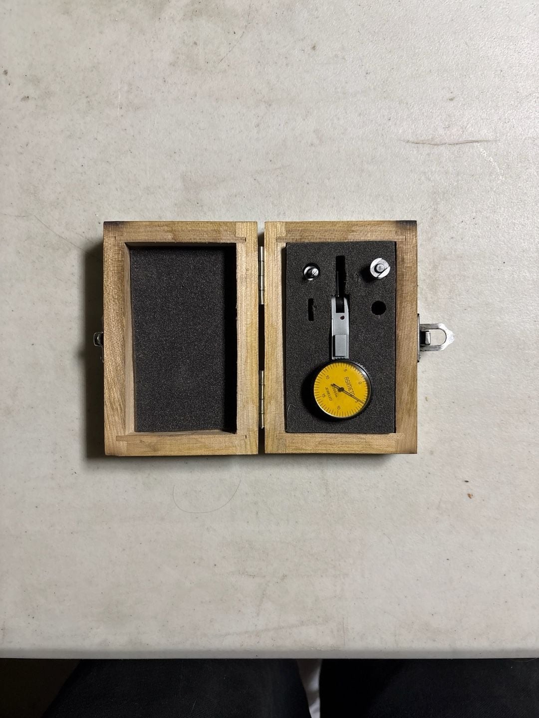 Asimeto Dial Test Indicator .0005in Jeweled 0-15-0 Horizontal with Wood Case
