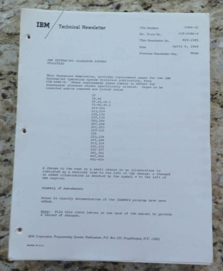 Vintage IBM System / 360 Operating System Utilities 506 and 507 Dated 1968
