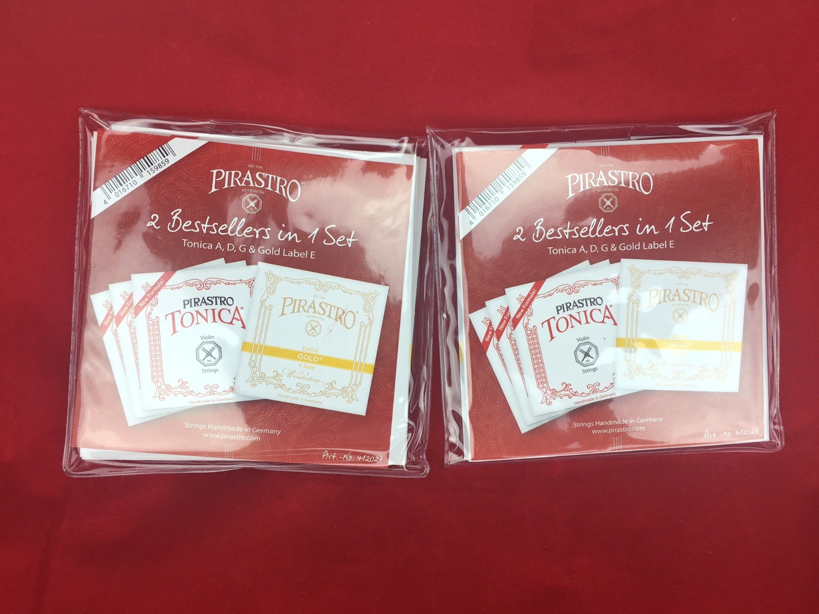 100% Authentic 2 x New Tonica Violin String Set  Gold Label E Ball 4/4