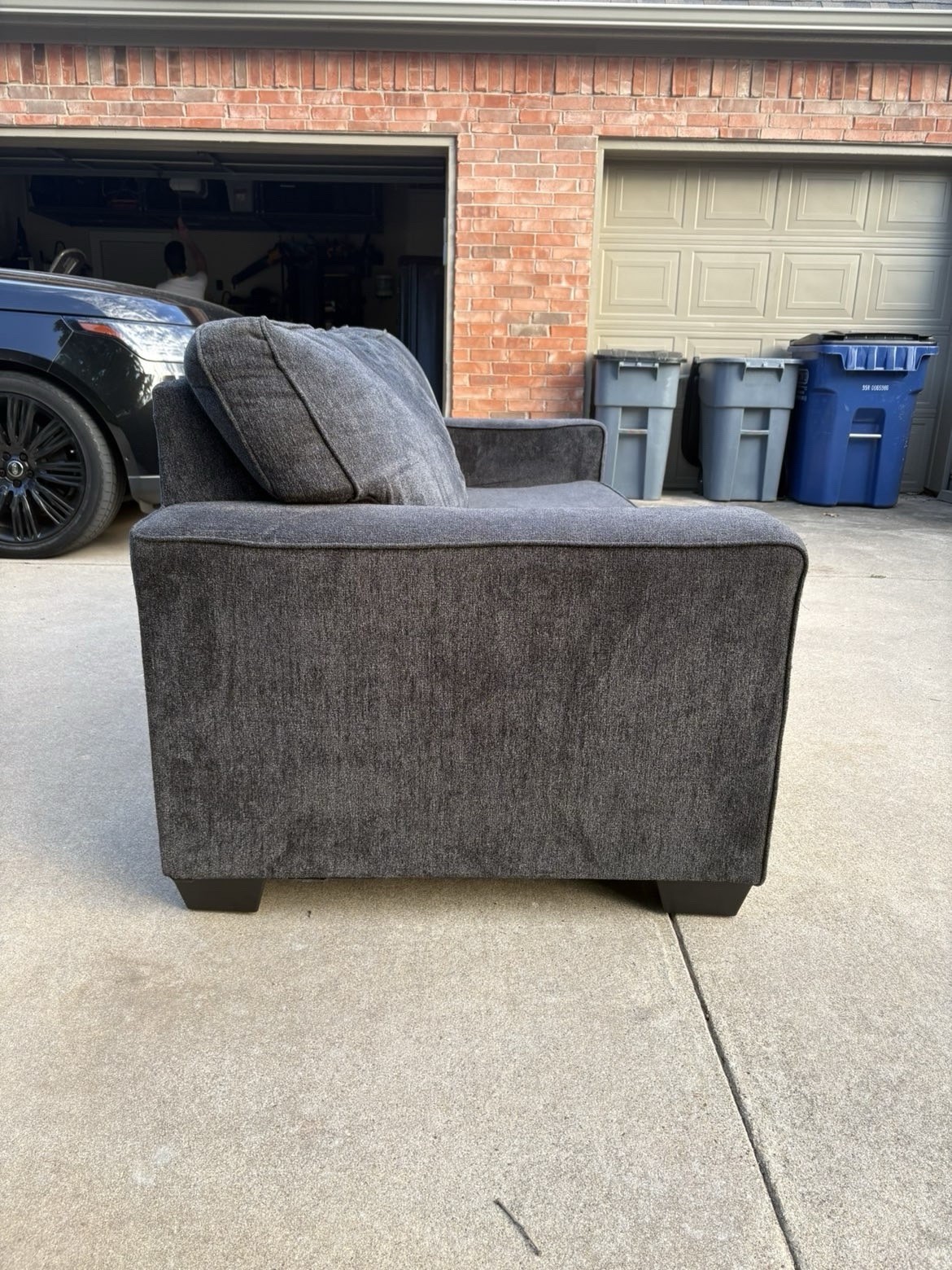 Gray Modern 3-Seat Sofa, Contemporary Track Arms, Wood Frame, Solid