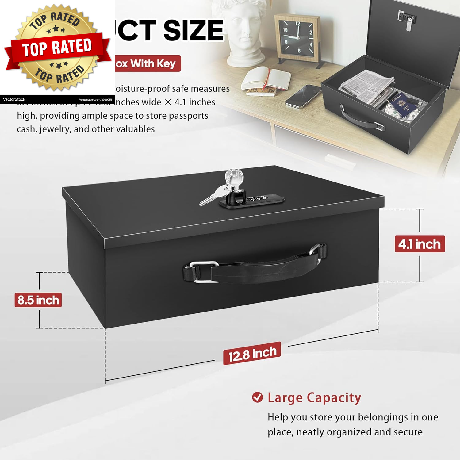 Fireproof Lock Box with Key and Combination Lock, Fire Safe Document Box, Portab