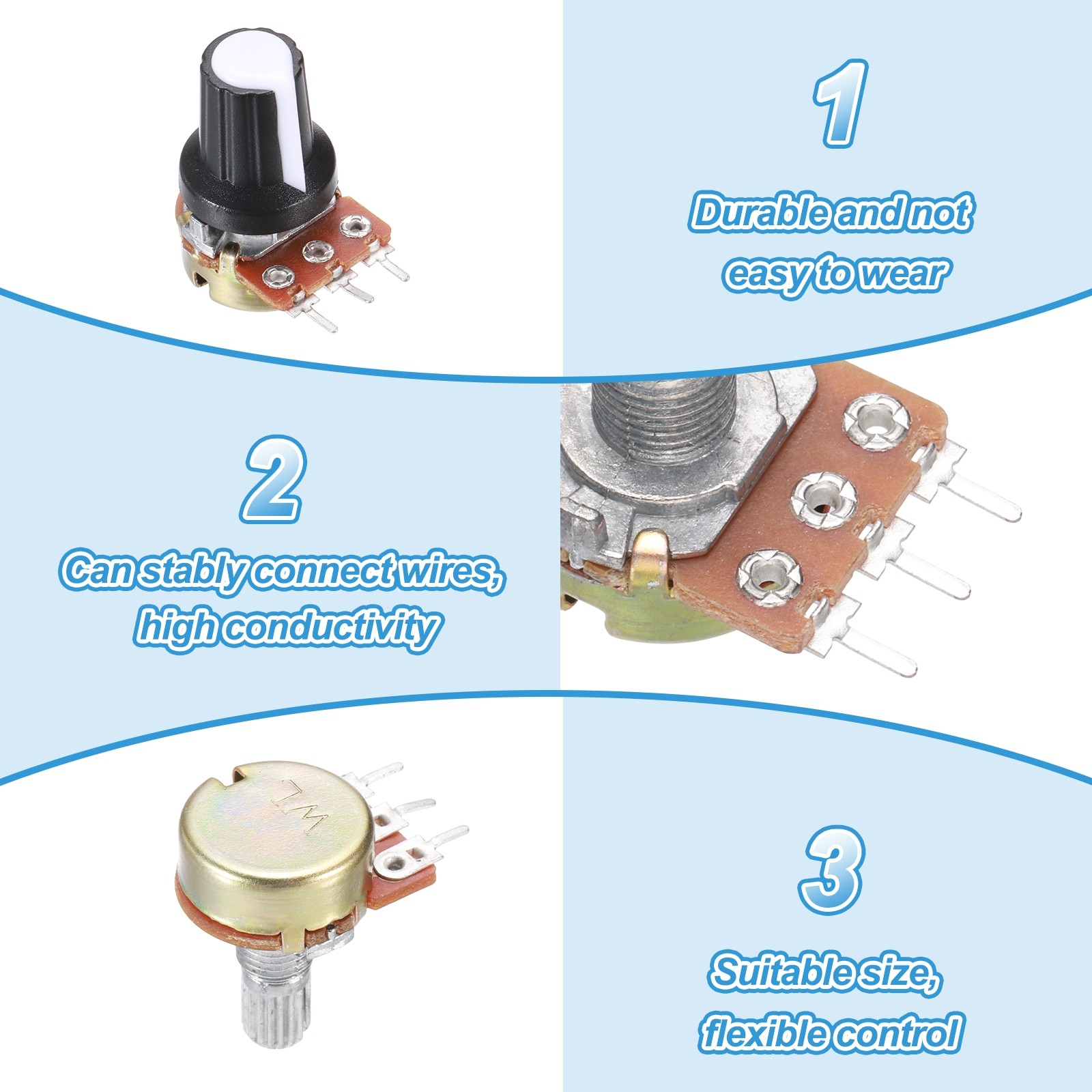5Pcs WH-148 Potentiometer 3Pins B2K±20% Ohm Variable Resistor with 5 Knobs