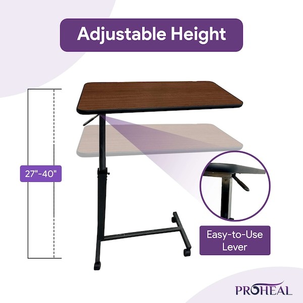 PROHEAL PH-16211H Medical Overbed Table, Wheels & Adjustable Height - Grey Over