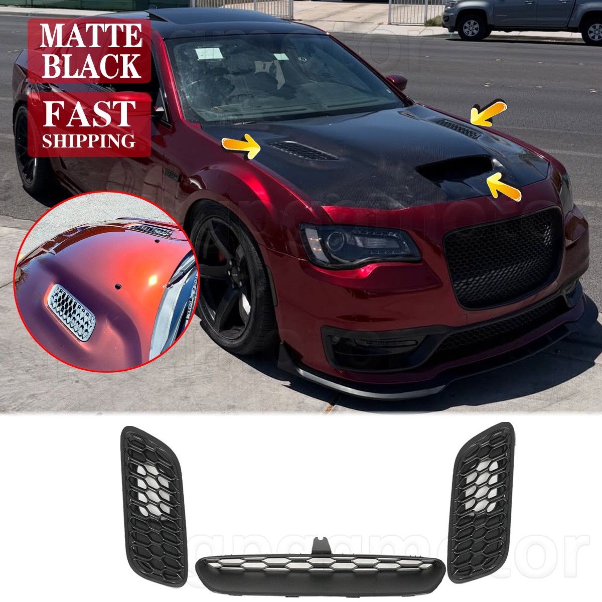 For Chrysler 300 SRT 2015-23 Redeye Style Matte Black Upper Scoop Air Vent Hood