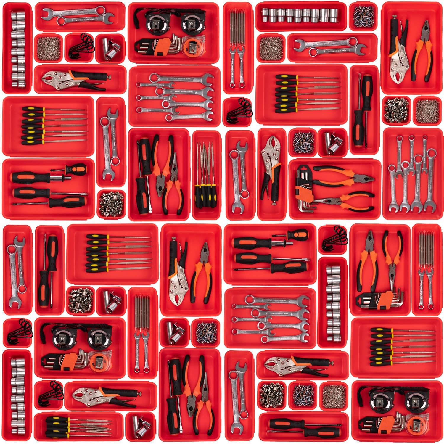 45 Pack Tool Box Organizer Tray Dividers, Toolbox 3 - Sizes, 45PCS - Red