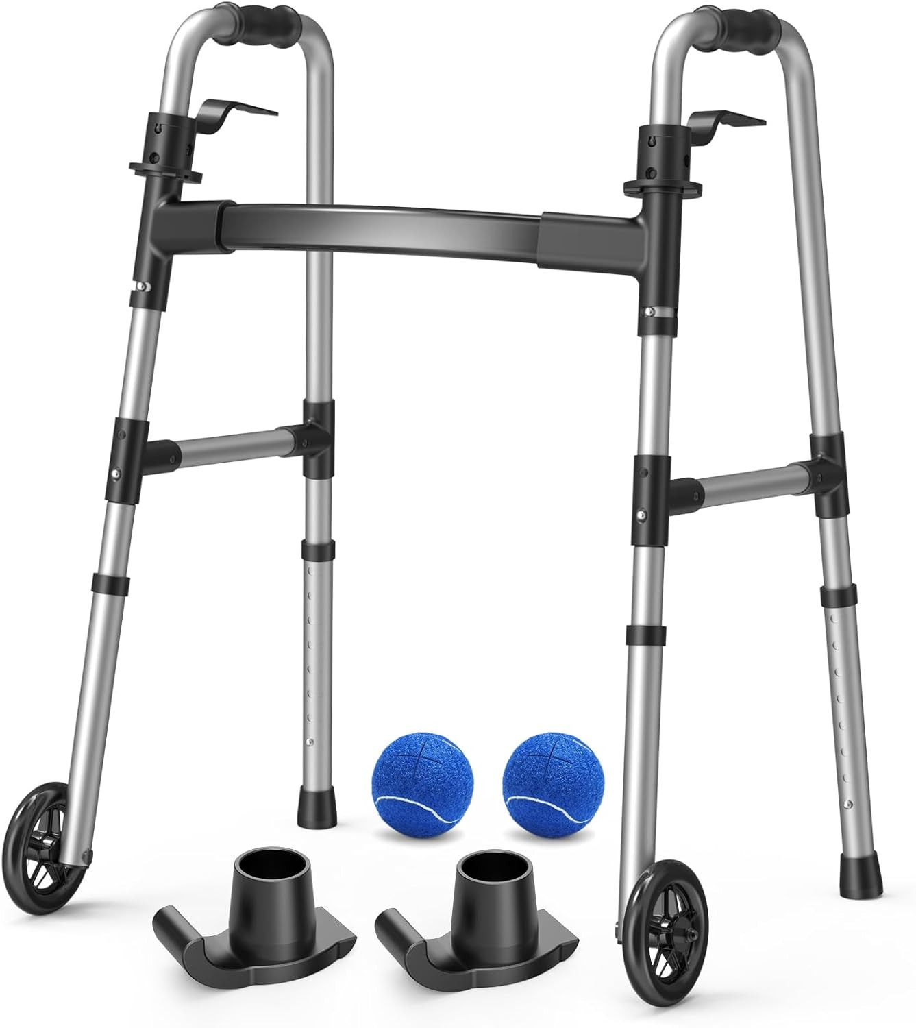 Folding Walker with 2 Precut Tennis Balls, 5" Wheels Lightweight Walkers for Sen