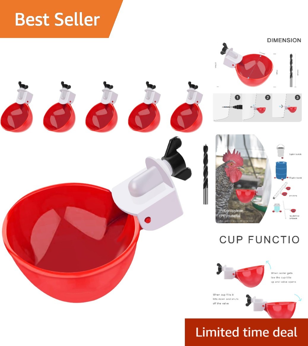 6-Pack Chicken Waterer Cups - Gravity-Fed Design for Poultry Protection
