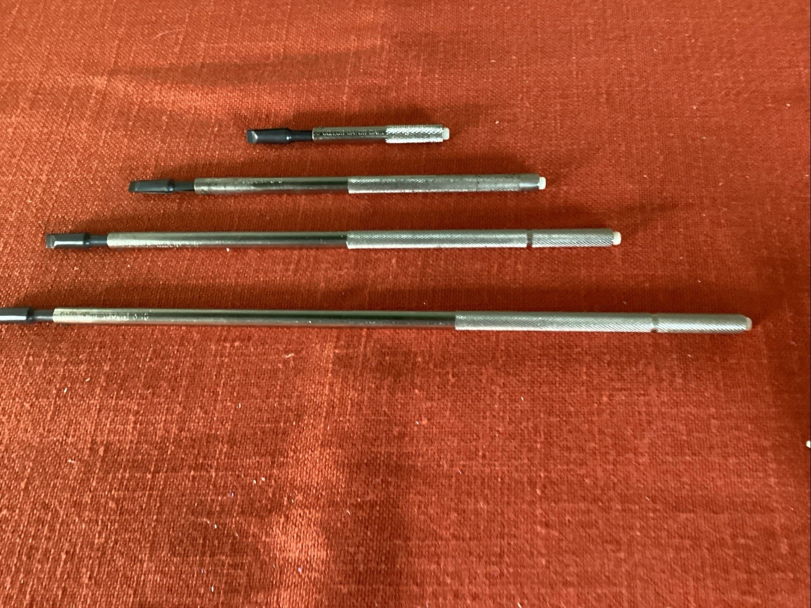 Vintage HJJ Co. Screw Holding Screw Drivers, Set Of 4 in 10”, 8”, 6”&3” Lengths