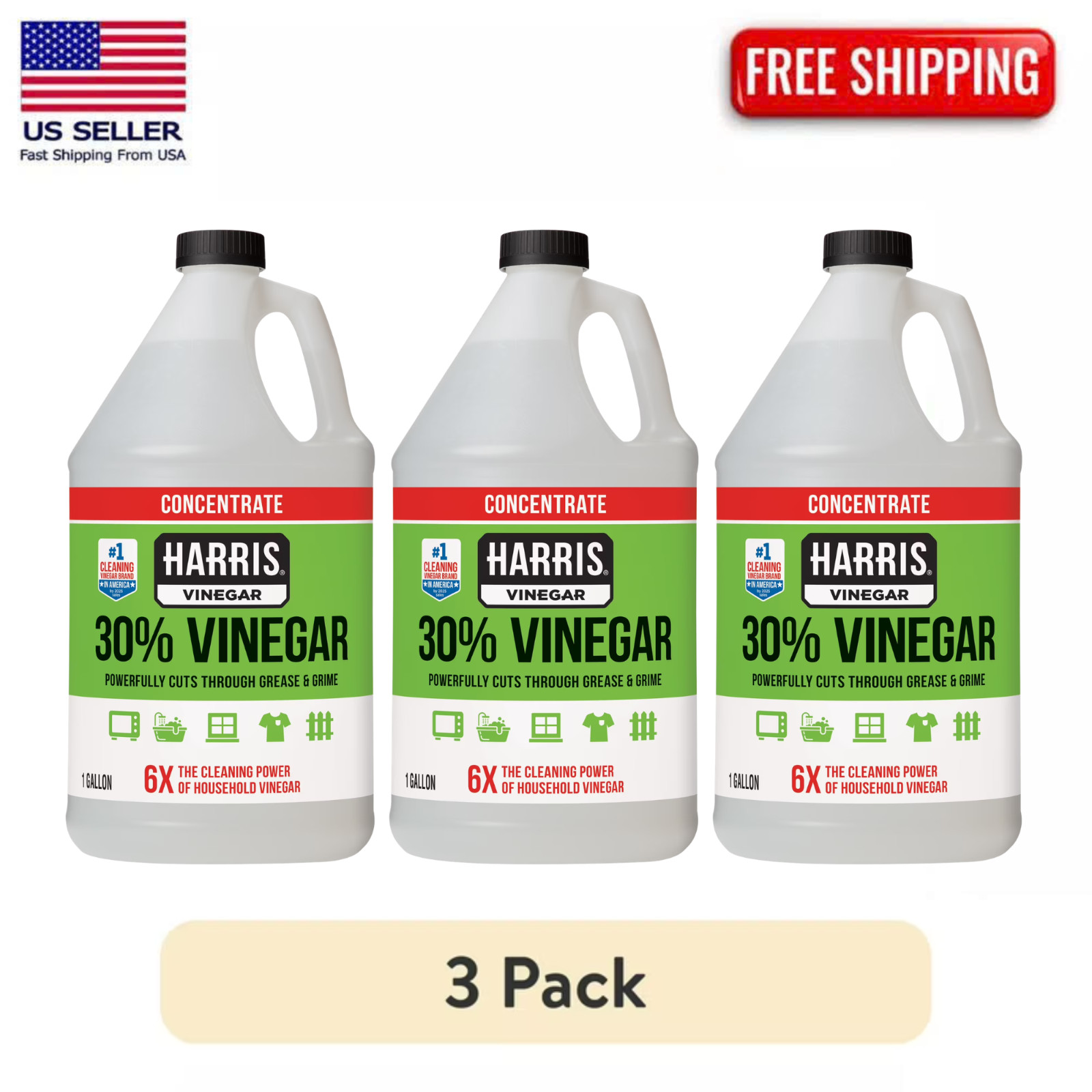 3 Pack Harris 30% Concentrated Vinegar Multi-Purpose Home Outdoor 1 Gallon Bulk