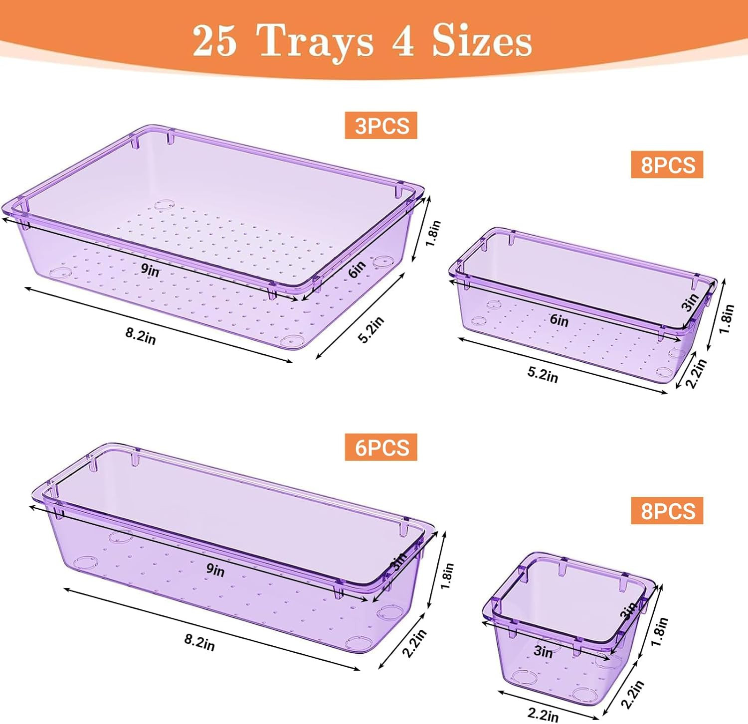 25 PCS Plastic Drawer Organizer Set, 4-Size Versatile Organizer Trays & Storage
