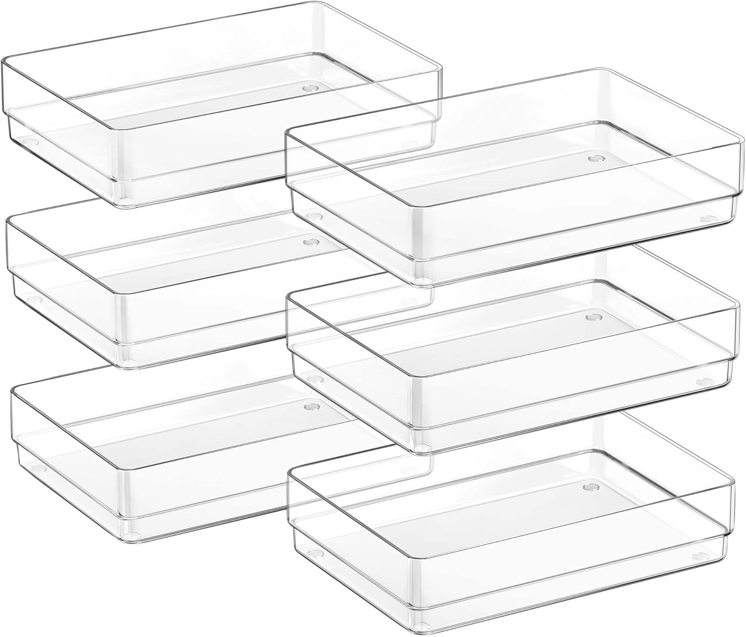 6 PCS Clear Plastic Drawer Organizers Set, Large Size Non-Slip Desk Drawer Organ