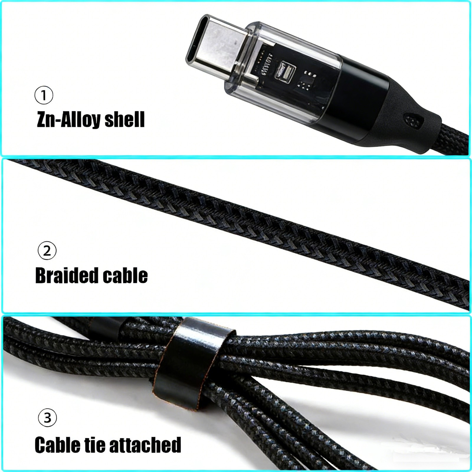 100W 3FT LED Braided Fast Charging Type-C Cable For Samsung S24 S25 Ultra SONY