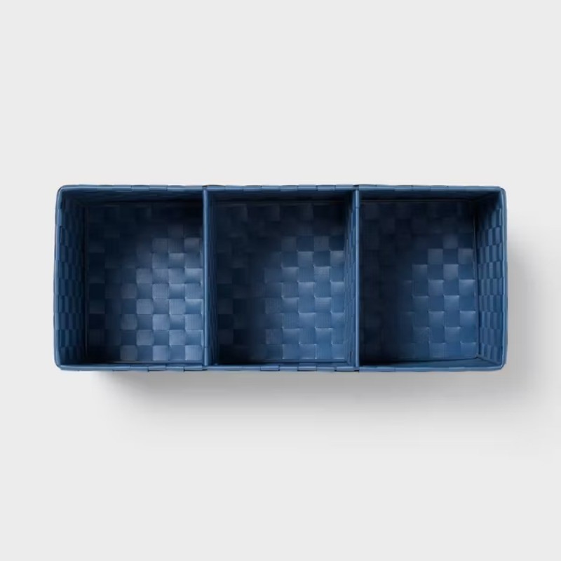 Woven Plastic 3 Compartment Bin Navy