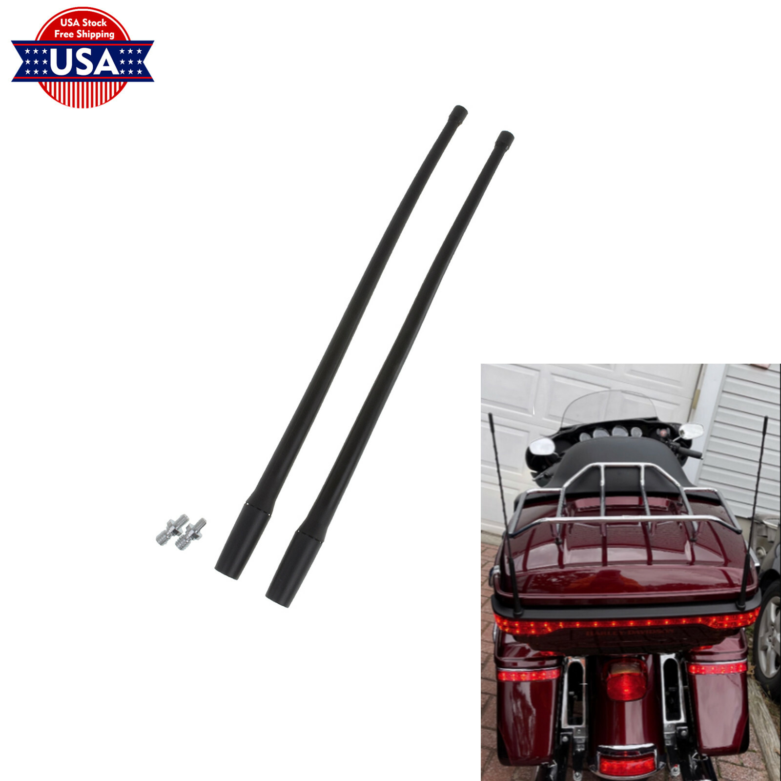 Pair 13'' Radio Antenna Mast Antenna Flexible Rubber AM/FM Fit For Harley Indian