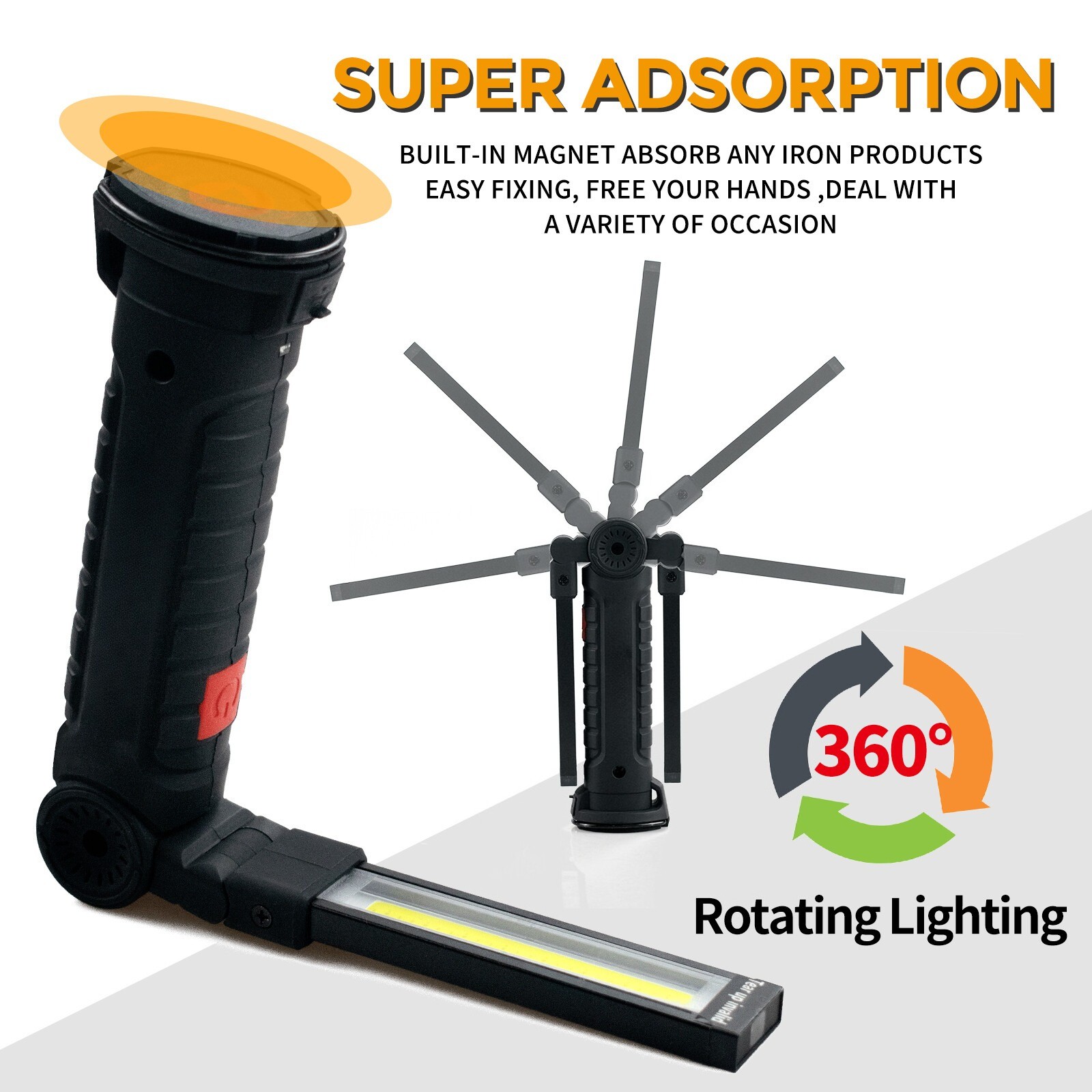Magnetic Base 360° LED COB Work Light Rechargeable Mechanic Torch Flashlight