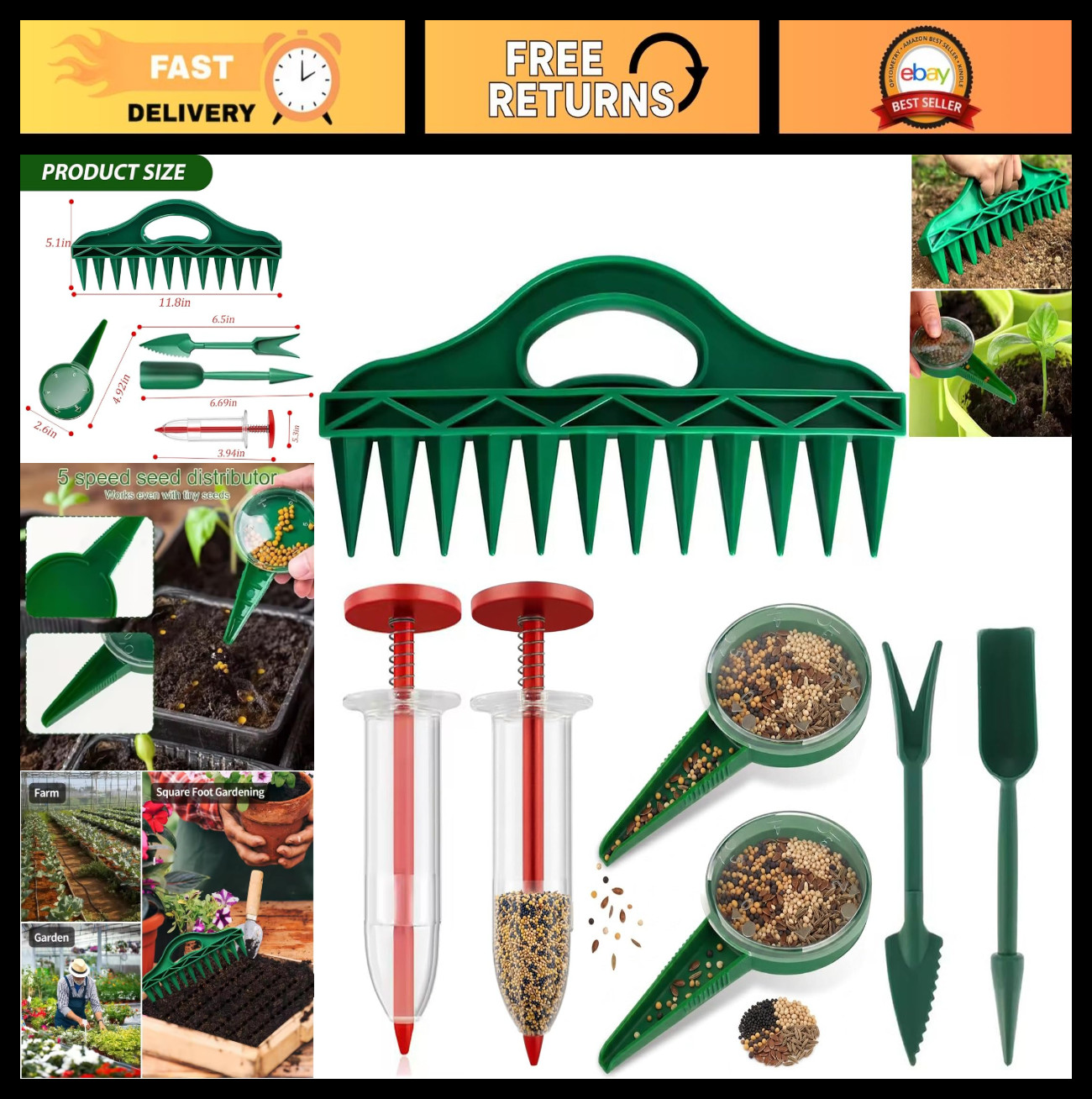 12-Hole Seed Spreader & 7-Piece Mini Seed Dispenser Set, Handheld Planting Tool