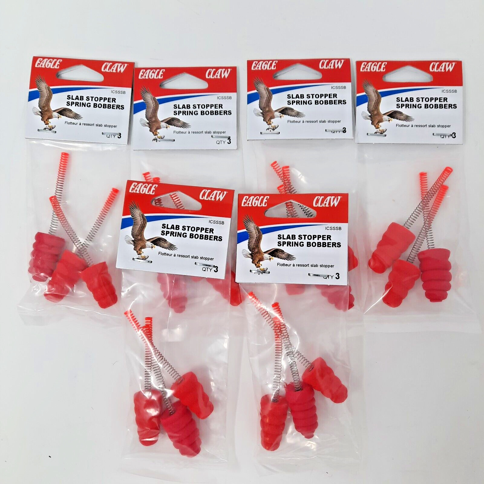 6 Packs Eagle Claw Slab Stopper Spring Bobbers 3-Count Package ICSSSB New Sealed