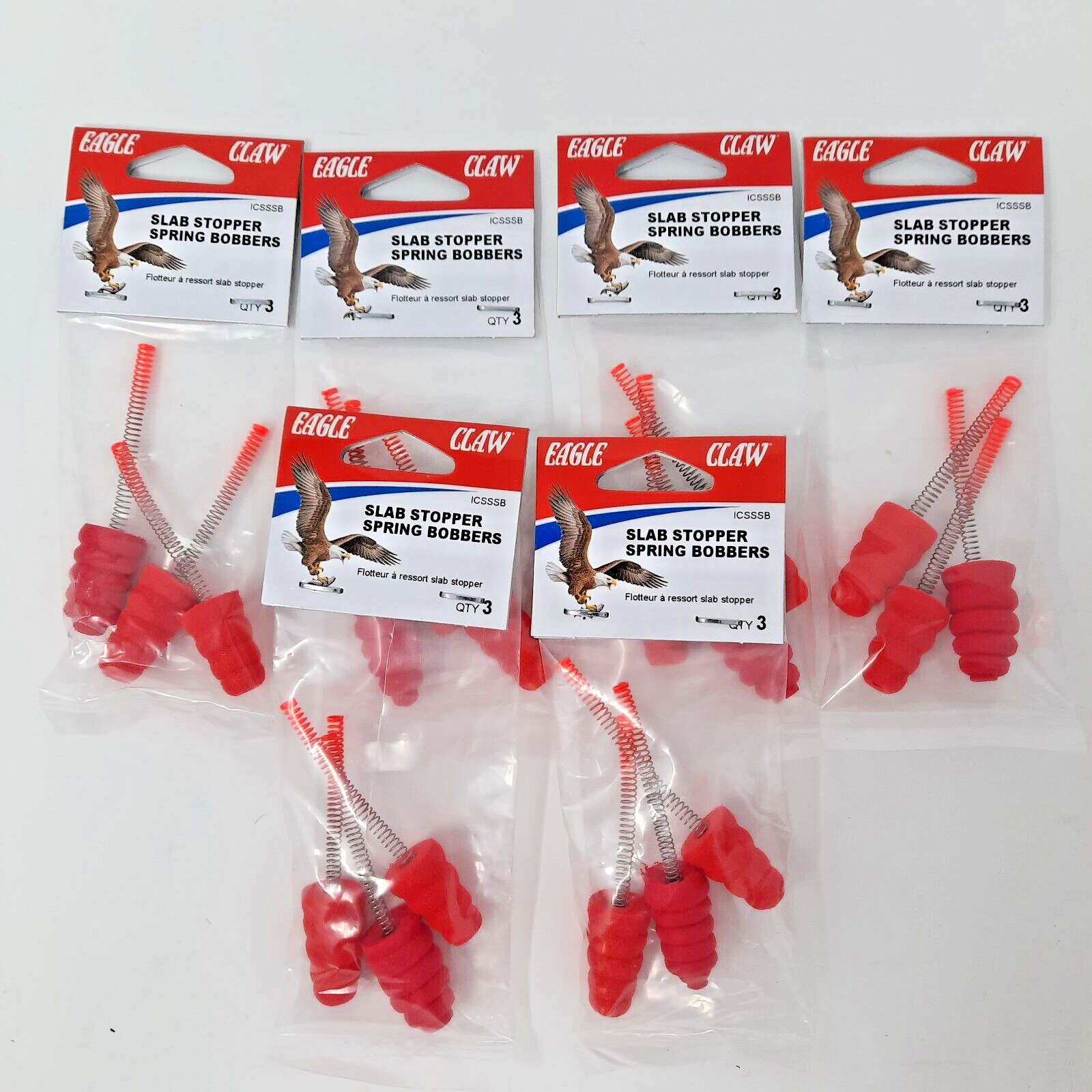 6 Packs Eagle Claw Slab Stopper Spring Bobbers 3-Count Package ICSSSB New Sealed
