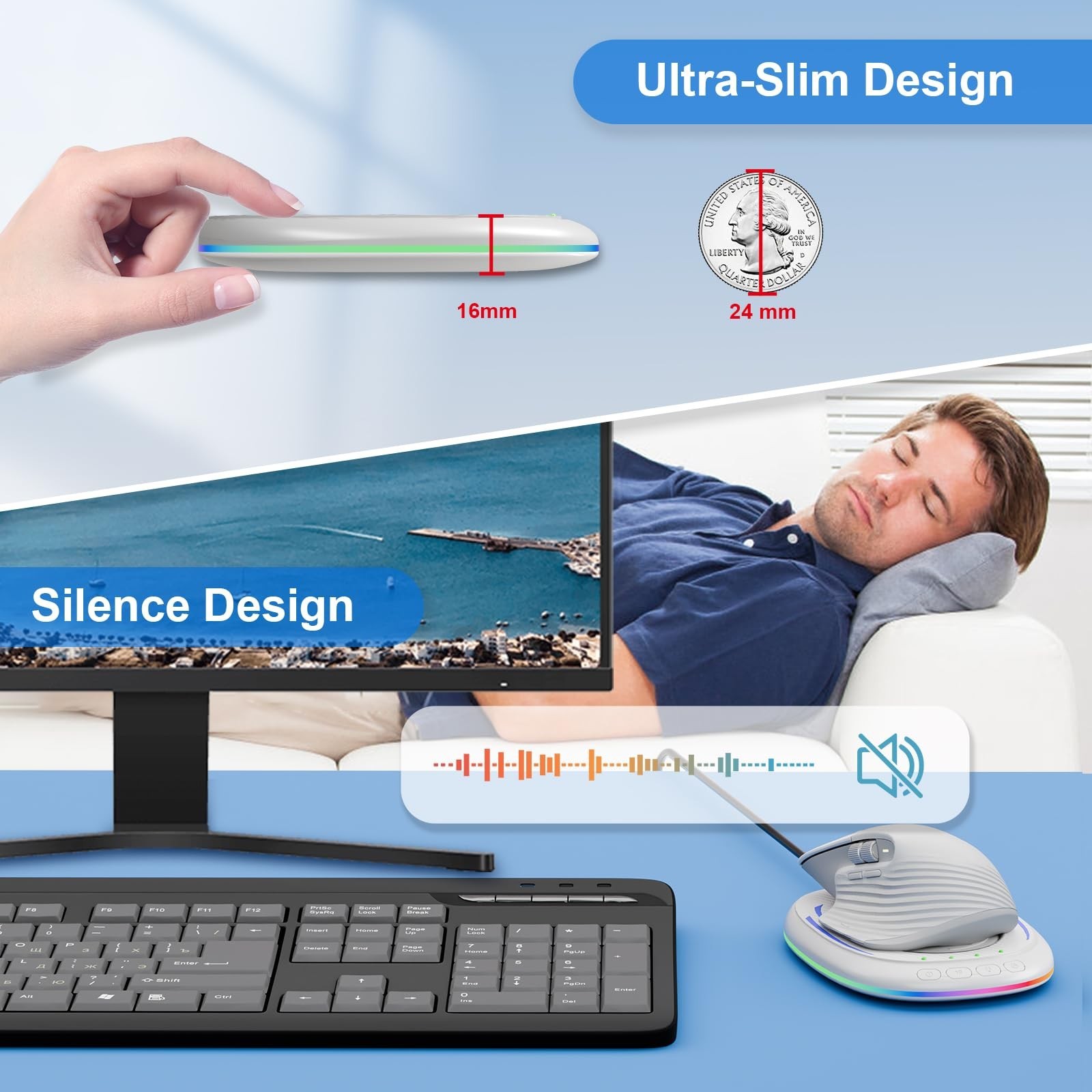 Undetectable Mouse Jiggler,Ultra-Thin & Silent Mouse Mover with Timer,Driver-...