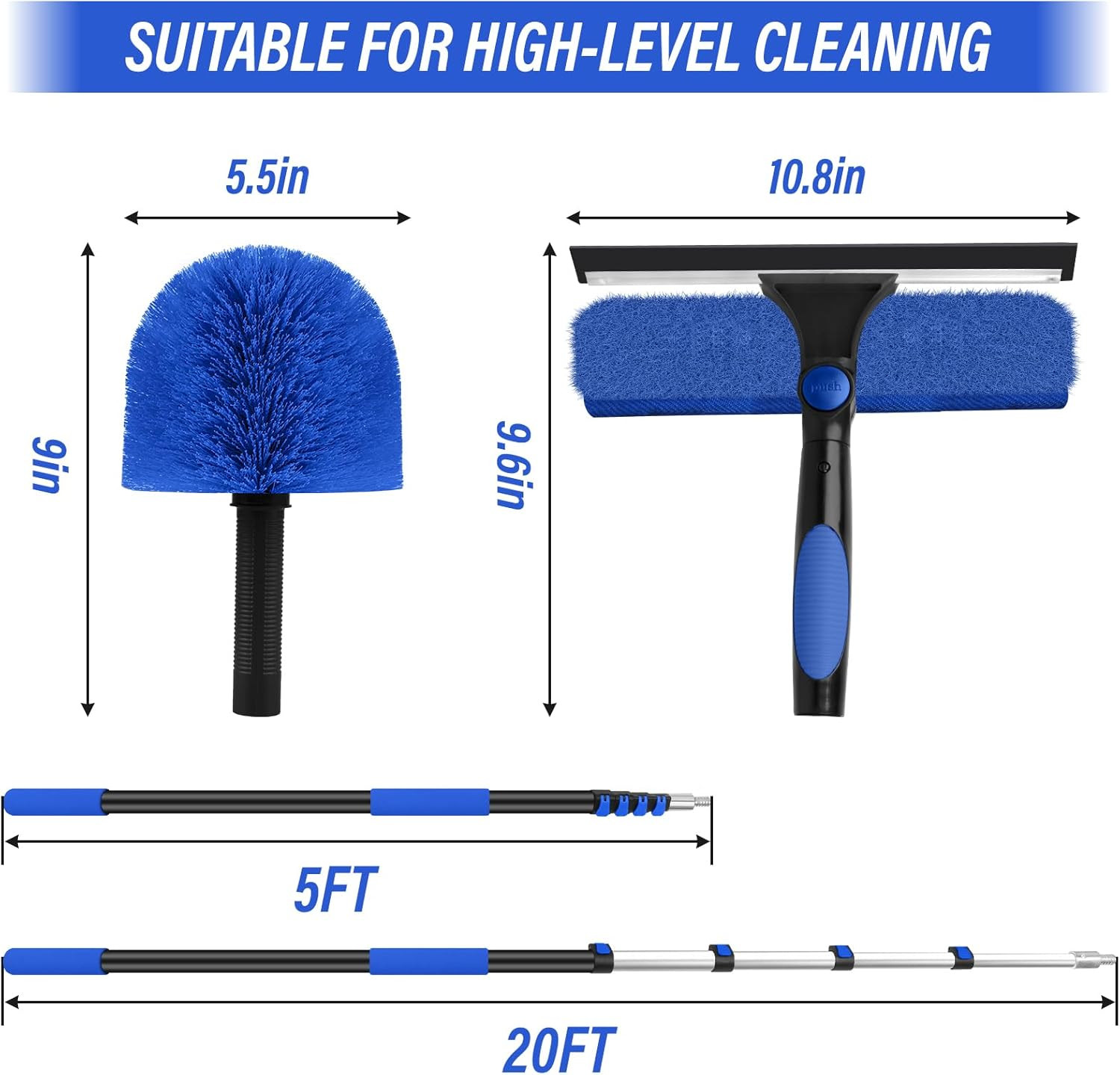 26FT Window Washing Kit with Extension Pole,High Reach Duster Kit,Cobweb Duster