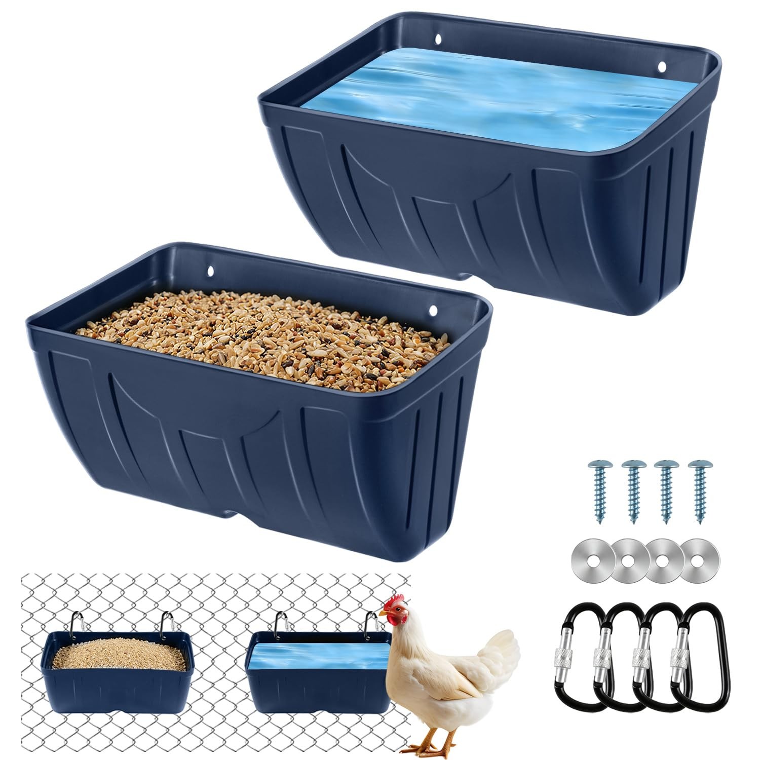 Hanging Chicken Feeder Waterer 5 Quart 2 Pack Trough For Poultry Goat Livestock